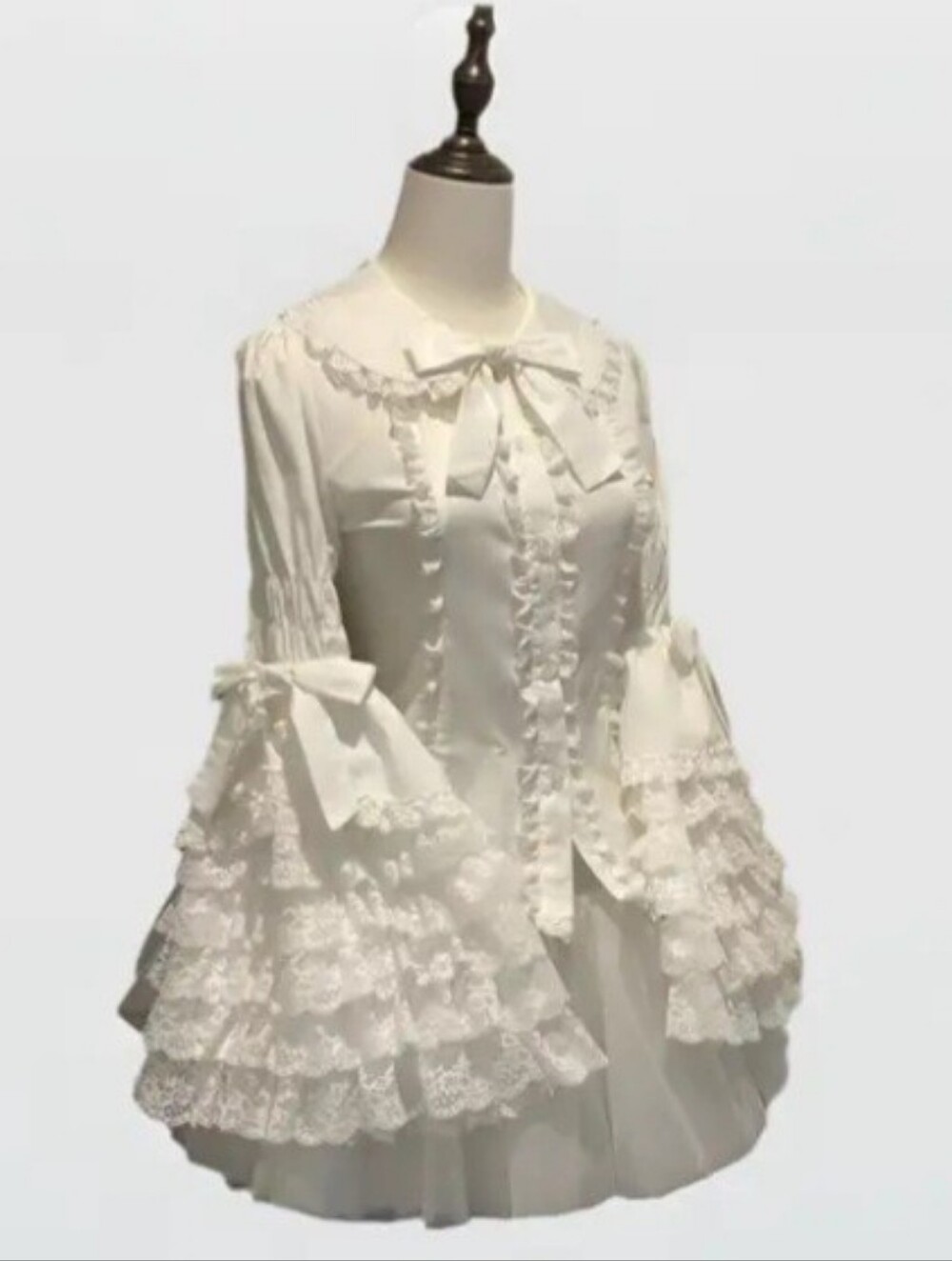 Elegant White Lace Ruffle Shirt with Bow Detail